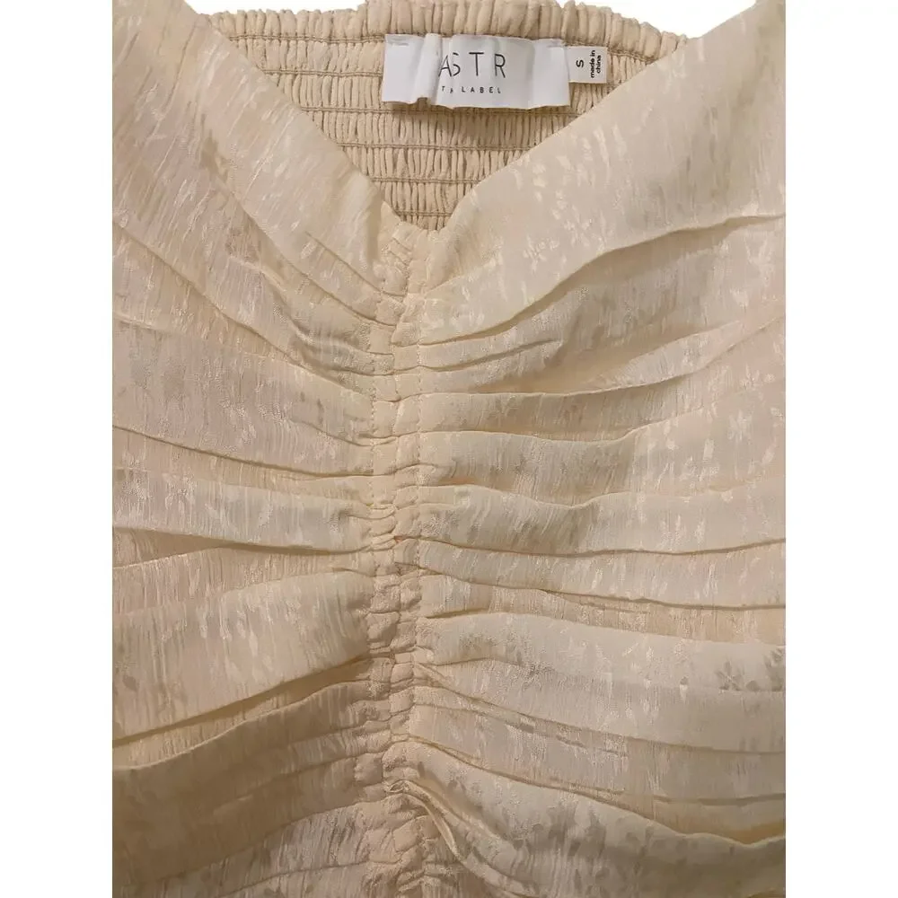 ASTR Ruched Cropped Blouse Small Cream Smocked Party Romantic Coquette Bridal